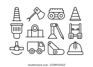 Create 16 icons of Construction line art vector