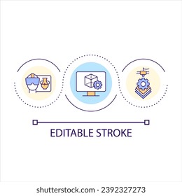 Create 3d models in metaverse loop concept icon. Build of items on cyberspace. Futuristic technology abstract idea thin line illustration. Isolated outline drawing. Editable stroke