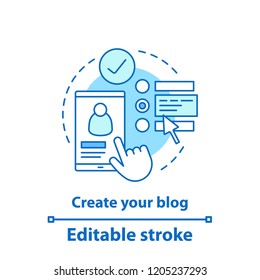 Create account concept icon. New user registration idea thin line illustration. Blog. Verification and authorization. Vector isolated outline drawing. Editable stroke