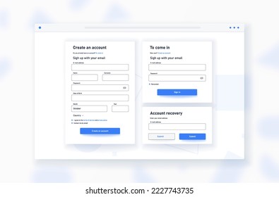 Create account form. Modern technologies and digital world. Verification of data, login to profile. Authorization and authentication. Personal data security. Cartoon flat vector illustration