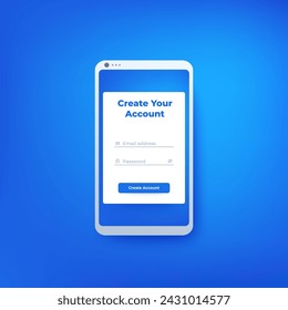 Create account form, ui design, vector mobile interface