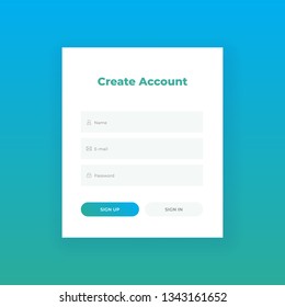 Create Account. Login form for web site Material design template. UI/UX 