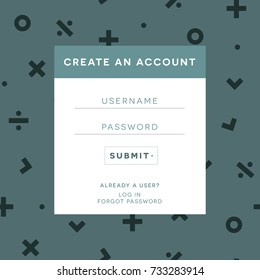 Create An Account, Math Website, User Interface Design, UI Web Log In, Log-in Window, Username, Password Window, Register Box, Vector Illustration Background