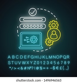 Create account neon light concept icon. Social network profile registration idea. New user webpage authorization. Glowing sign with alphabet, numbers and symbols. Vector isolated illustration
