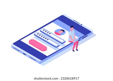 Crear una cuenta, Registro en línea Concepto isométrico. Acceso seguro y contraseña. Ilustración vectorial.