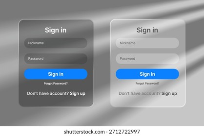 IU de Cuenta de Create. Elemento de cristal líquido Registrarse y Iniciar sesión, elemento de interfaz de usuario para el diseño de Ui UX