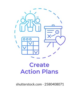 Create action plans blue gradient concept icon. Team work, brainstorm. Business strategy. Round shape line illustration. Abstract idea. Graphic design. Easy to use in infographic, presentation