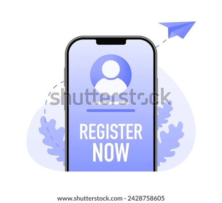 Create app account from smartphone, log in, join as member, sign up, register now button concept. Registration new account. Sign in page on smartphone screen. Vector illustration