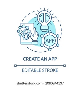 Create app blue concept icon. Making money online method abstract idea thin line illustration. Startup opportunity. Development process. Vector isolated outline color drawing. Editable stroke