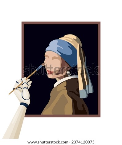 Create art projects with AI vector illustration. Cartoon isolated robot hand painting creative picture, cyber artist character holding brush to draw on paper, creation by artificial intelligence