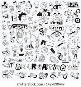 create , art tools - hand drawn doodle set