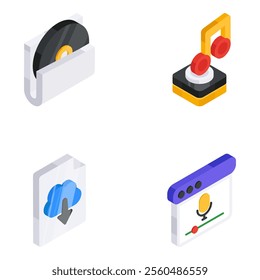 Create a beautiful set by using these media icons. This vector design is perfect for any media, marketing, music and entertainment industry. Furthermore, available with editable files.
