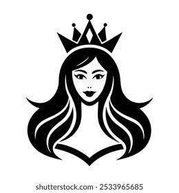 "Create a Beauty Queen with Crown logo featuring a regal queen silhouette wearing a sparkling crown, symbolizing elegance, grace, and empowerment, perfect for beauty-related brands."