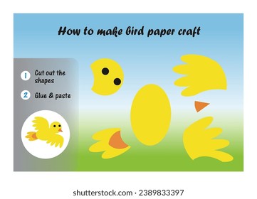 Create a Bird Paper Craft: Follow these simple steps using scissors and glue to cut out the shapes and paste them together for a fun and easy paper craft of a bird.