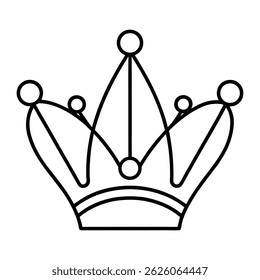 Create a black-and-white line art illustration of a royal crown on a white background
