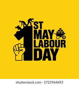 Create un cartel audaz y de Diseño gráfico para el Primero de Mayo, con siluetas de obreros y un número uno prominente.