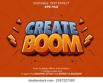 create boom text effect, font editable, typography, 3d text for games. vector template