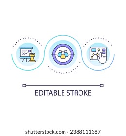 Create business plan loop concept icon. Beginner entrepreneur. Target audience. Start working from home abstract idea thin line illustration. Isolated outline drawing. Editable stroke. Arial font used