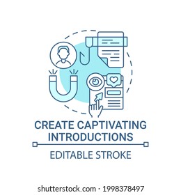 Create captivating introductions concept icon. Viral content abstract idea thin line illustration. Writing intro with statistic and fun fact. Vector isolated outline color drawing. Editable stroke
