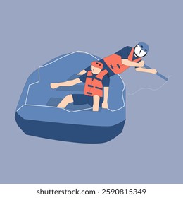 i create character man playing white water rafting