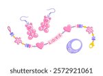 Create a charming DIY bracelet with letter beads spelling love and heart designs, complemented by gummy bear earrings. vibrant plastic ring, beads reflect Y2K and hippie styles for accessories