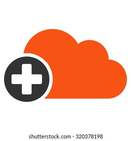 Create Cloud vector icon. Style is bicolor flat symbol, orange and gray colors, rounded angles, white background.