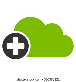 Create Cloud vector icon. Style is bicolor flat symbol, eco green and gray colors, rounded angles, white background.