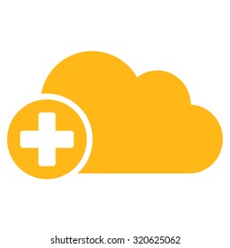 Create Cloud vector icon. Style is flat symbol, yellow color, rounded angles, white background.