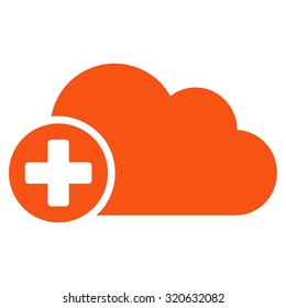 Create Cloud vector icon. Style is flat symbol, orange color, rounded angles, white background.