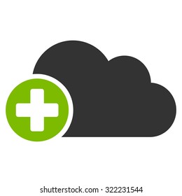 Create Cloud vector icon. Style is bi-color flat symbol, eco green and gray colors, rounded angles, white background.