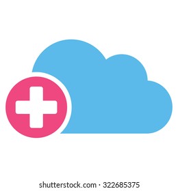 Create Cloud vector icon. Style is bicolor flat symbol, pink and blue colors, rounded angles, white background.