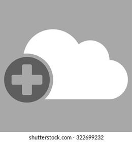 Create Cloud vector icon. Style is bicolor flat symbol, dark gray and white colors, rounded angles, silver background.
