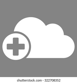 Create Cloud vector icon. Style is flat symbol, white color, rounded angles, gray background.