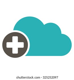 Create Cloud vector icon. Style is bicolor flat symbol, grey and cyan colors, rounded angles, white background.