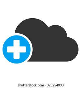 Create Cloud vector icon. Style is bicolor flat symbol, blue and gray colors, rounded angles, white background.