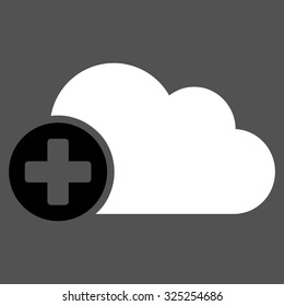 Create Cloud vector icon. Style is bicolor flat symbol, black and white colors, rounded angles, gray background.