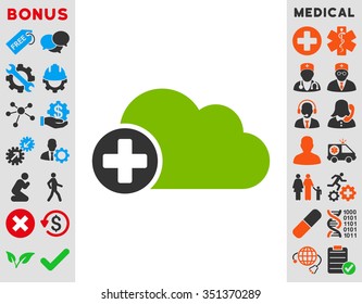 Create Cloud vector icon. Style is bicolor flat symbol, eco green and gray colors, rounded angles, white background.