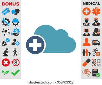 Create Cloud vector icon. Style is bicolor flat symbol, cyan and blue colors, rounded angles, white background.
