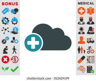 Create Cloud vector icon. Style is bicolor flat symbol, soft blue colors, rounded angles, white background.