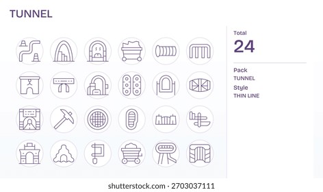 Create cohesive UI flows using 24 Thin Line icons centered on Tunnel, ready for iteration.