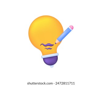 create creative ideas in writing. inspirational writing. smart writer and copywriter. pencil illustration with lights. symbol or icon. minimalist 3d concept design. graphic elements