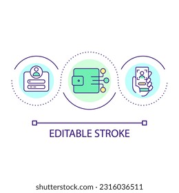 Create crypto wallet loop concept icon. Virtual money storage. Blockchain technology abstract idea thin line illustration. Isolated outline drawing. Editable stroke. Arial font used