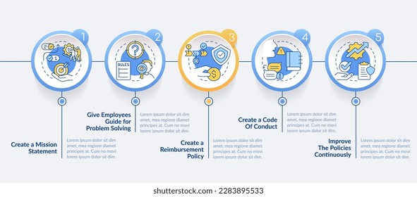 Create customer service policy circle infographic template. Business. Data visualization with 5 steps. Editable timeline info chart. Workflow layout with line icons. Lato-Bold, Regular fonts used