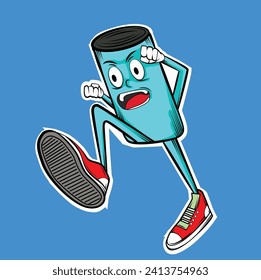 create a cute cartoon mascot doll posing to attack a strong enemy