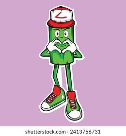 create a cute cartoon puppet mascot giving a love sign with a finger