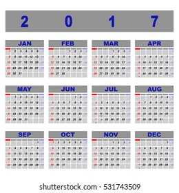 Create demo 2017 calendar template, stock vector