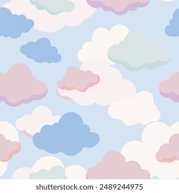 Create a design featuring colorful clouds against a blue background