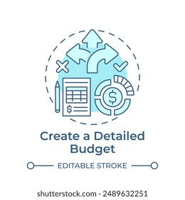 Create a detailed budget soft blue concept icon. Business report, personal finance. Round shape line illustration. Abstract idea. Graphic design. Easy to use in infographic, presentation