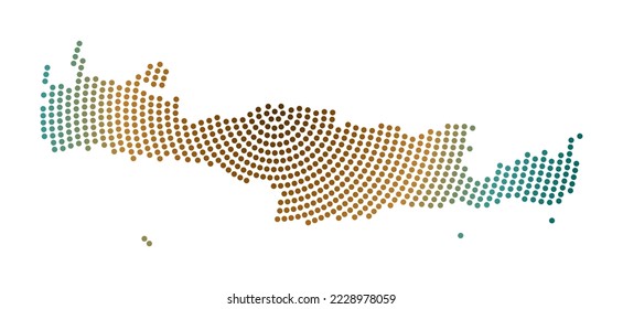 Create dotted map. Digital style shape of Crete. Tech icon of the island with graduated dots. Cool vector illustration.