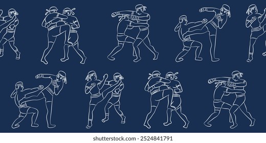 Create drawing of Boxer fighting pose with white lines on blue background.